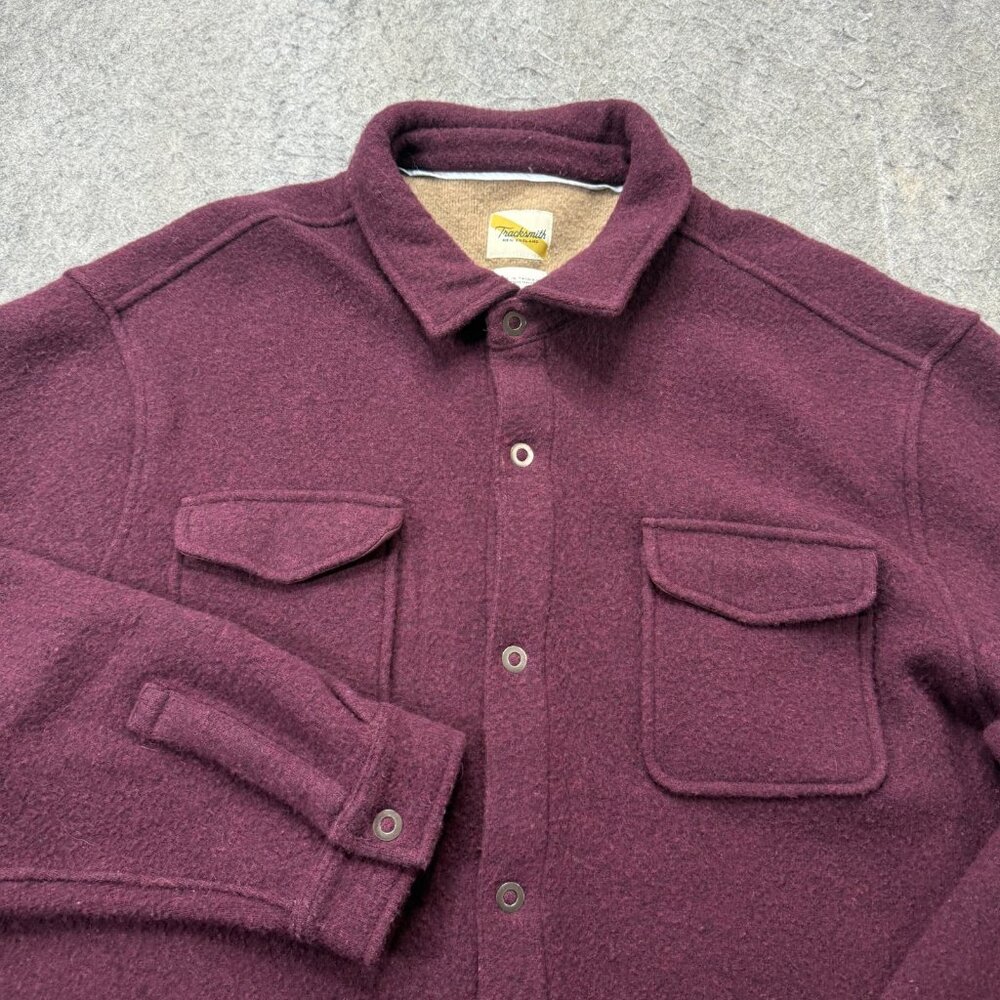 Tracksmith New England Overshirt Shacket Men XL Purple Wool Snap